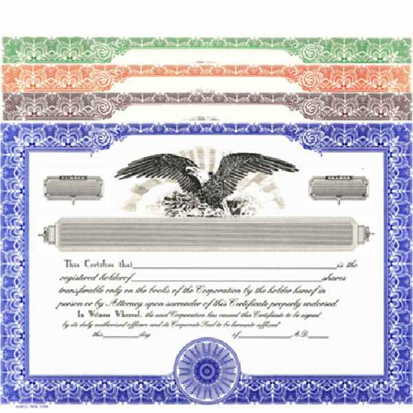 Corporate Stock Certificates For Sale Online | Blank With Standard Wording | Multicolored Border